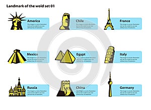 Landmarks of the world, label of famous place, vector, Famous scenic spots