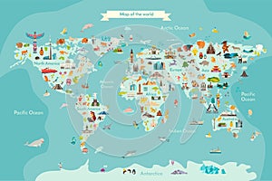 Landmarks world map vector cartoon illustration