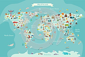 Landmarks world map vector cartoon illustration photo