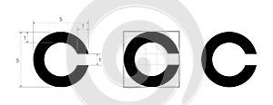 Landolt C Eye Test Chart broken ring medical illustration character symbol diagram. Japanese vision test line vector