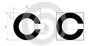 Landolt C Eye Test Chart broken ring medical illustration. Japanese vision test line vector letter sketch style outline