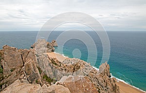 Lands End and Divorce Beach as seen from top of Mt Solmar in Cabo San Lucas Baja Mexico