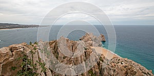 Lands End and Divorce Beach as seen from top of Mt Solmar in Cabo San Lucas Baja Mexico