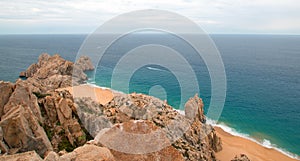 Lands End and Divorce Beach as seen from top of Mt Solmar in Cabo San Lucas Baja Mexico