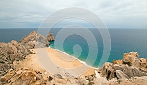 Lands End and Divorce Beach as seen from top of Mt Solmar in Cabo San Lucas Baja Mexico