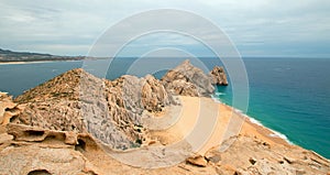 Lands End and Divorce Beach as seen from top of Mt Solmar in Cabo San Lucas Baja Mexico