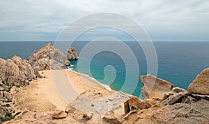 Lands End and Divorce Beach as seen from top of Mt Solmar in Cabo San Lucas Baja Mexico