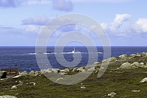 Lands end sea view towards Longships Lighthouse