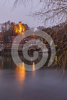 Landsberg and River Lech at night