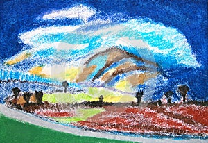 Landscape. Abstract pastels colorful drawing.