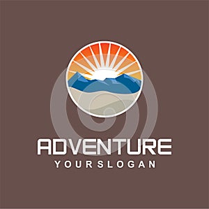 Landscape adventure mountain logo Graphic Vector Stock. Outdoor Peak Adventure Logo sign Template. Hiking Club Expedition Logo