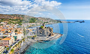 Landscape with aerial view of Aci Castello, Sicily island photo