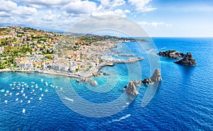 Landscape with aerial view of Aci Trezza, Sicily island photo
