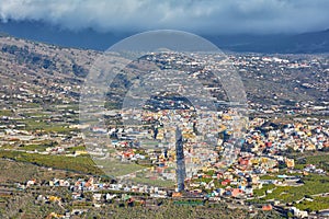Landscape aerial view of Los Llanos, La Palma in the Canary Islands during the day. Scenic view of a city in an idyllic