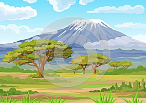Landscape of the African savanna. Vector illustration.
