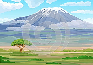 Landscape of the African savanna. Vector illustration.