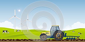 Landscape of agriculture.Farmer driving a tractor