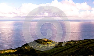 Landscape with agriculture fields at Corvo island, Azores, Portugal