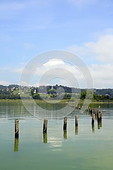 Landscape of Aiguebelette lake in France