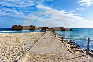 Landscape of the Al Qurayyah Beach with the Mediterrenean Sea in Monastir, Tunisia