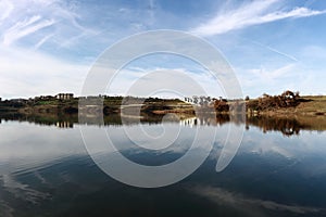 Landscape Albania lake trees awesome sky reflection mountain hills tree ablero park panorama