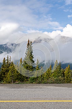 Landscape along Icefield Parkway road in Canada