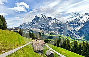 Landscape alpine view in summer mountains around Grindelwald, Switzerland