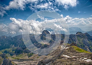 Landscape of the Alpstein and the Saentis which are a subgroup of the Appenzell Alps in Switzerland