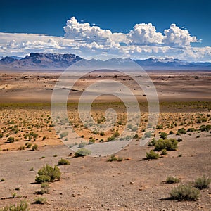 The landscape of Alvord Desert, Oregon has a dried lake bed and desert terrain w...