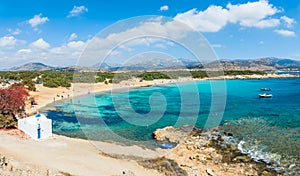 Landscape with amazing secluded sand beach Alyko, Naxos island, Greece