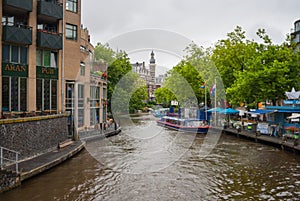 Landscape in Amsterdam city with outer canal Singelgracht digged for purposes of defense and water management