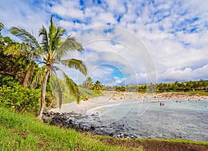 Landscape of Anakena on Easter Island, Chile