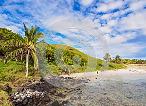 Landscape of Anakena on Easter Island, Chile