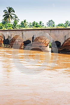 Landscape of the ancient bridge over the Mekong River
