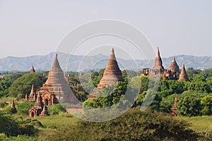 Landscape with ancient Buddhist temples. Bagan, Myanmar