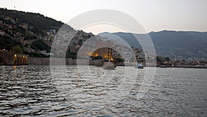 Landscape of ancient dockyard near of Old Red Tower in Alanya, Turkey