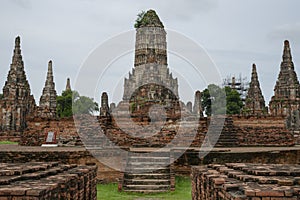 Landscape of ancient old pagoda Wat Chai Wattanaram temple in Ayutthaya historical park