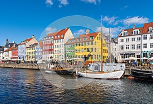 Landscape of the ancient port of Nyhavn in Copenhagen in Denmark