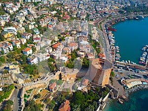 Landscape of ancient shipyard near of Kizil Kule tower in Alanya peninsula, Antalya district, Turkey, Asia. Famous tourist