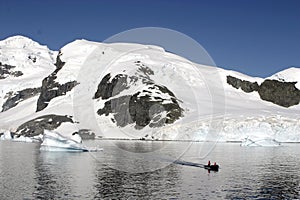 Landscape in Antarctica and rubber boat