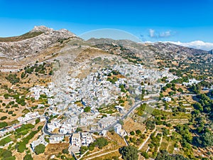 Landscape with Apeiranthos town, mountain village on the island of Naxos in Greece