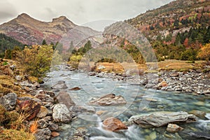 Landscape with the Ara river in the Bujaruelo valley, Aragonese photo