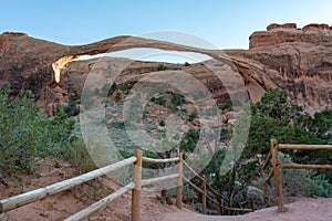 Landscape Arch is the longest of the many natural rock arches located in Arches National Park, Utah, United States