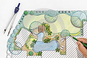 Landscape architect design backyard plan for villa photo