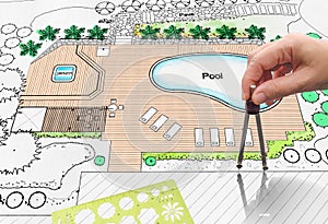 Landscape architect design backyard pool plan