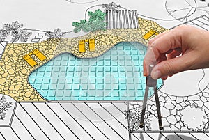 Landscape architect design backyard pool plan for hotel
