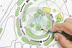 Landscape Architect Designing on plans