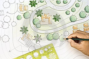 Landscape Architect Designing on site plan