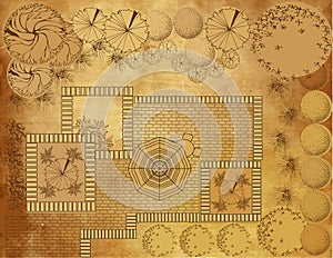 Landscape architectural project on vintage background