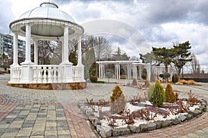 Landscape and architectural structures in the Oktyabrsky Park of the city of Bendery, Transnistria
